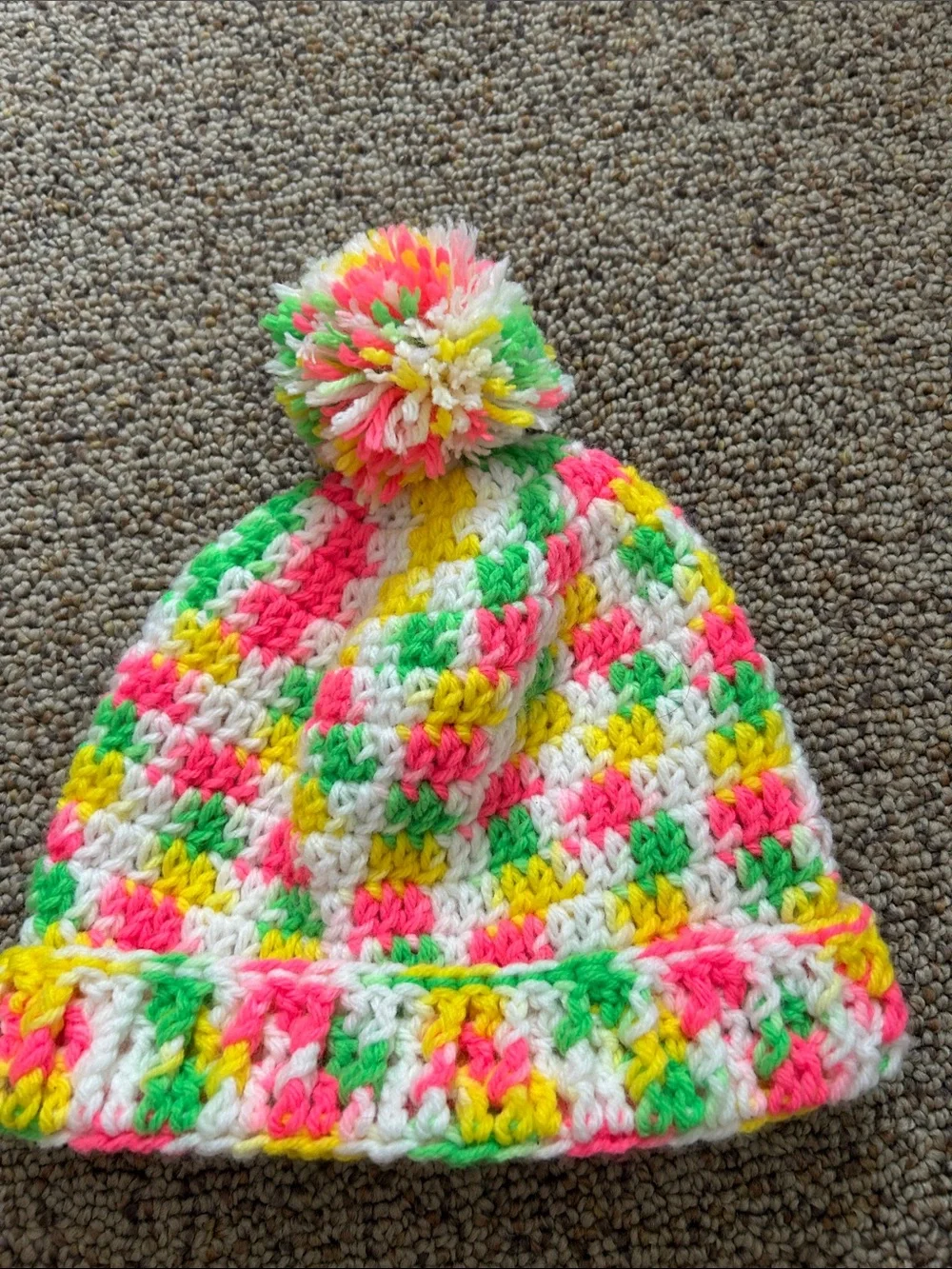 Neon Multi Crochet Pom Beanie and Scarf— Kids Winter Hat and Scarf